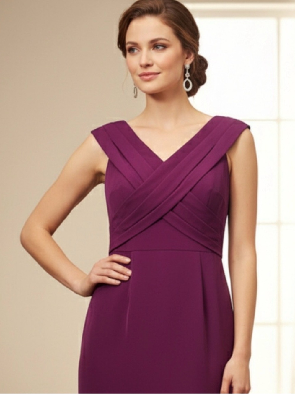 Lauren Ralph Lauren crepe off-the-shoulder cocktail dress in a vibrant plum purp